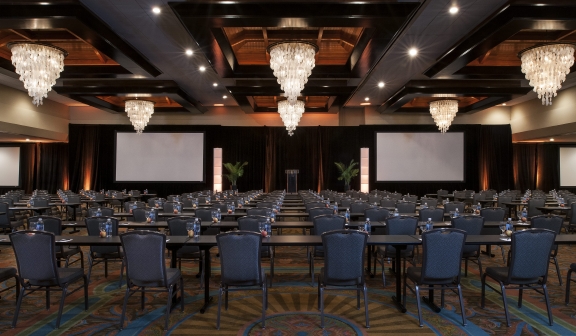 Ballroom at Paradise Point resort set up for meeting